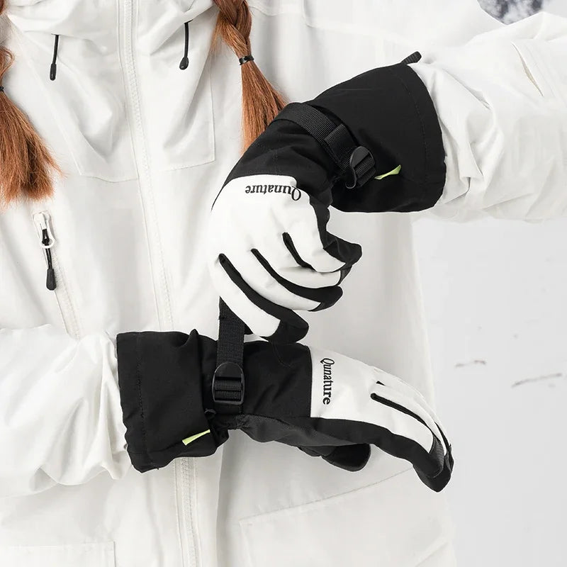 Qunature Keep Warm Ski Gloves Touchscreen Anti-slip Full Finger Gloves Windproof Thermal Fleece Ice Snowboarding Gloves Mitten