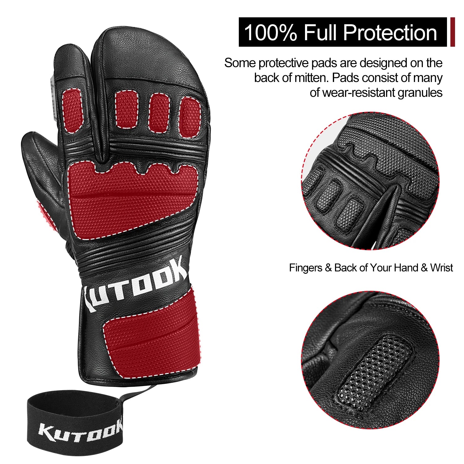 KUTOOK Winter Snowboard Ski Gloves Goat Skin Thermal Skiing Snow Gloves Snowmobile Mitten Outdoor Gloves Waterproof  Accessories