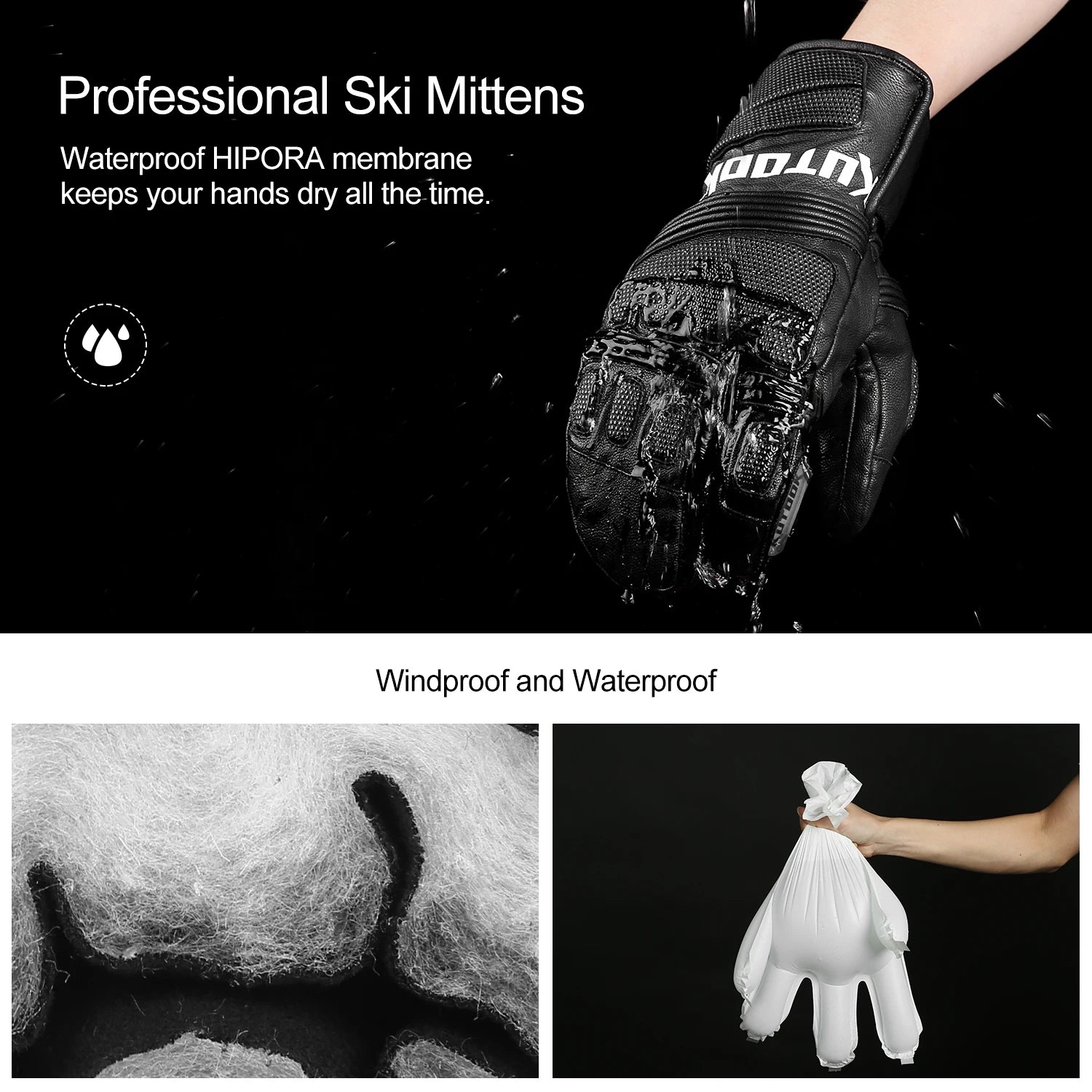 KUTOOK Winter Snowboard Ski Gloves Goat Skin Thermal Skiing Snow Gloves Snowmobile Mitten Outdoor Gloves Waterproof  Accessories