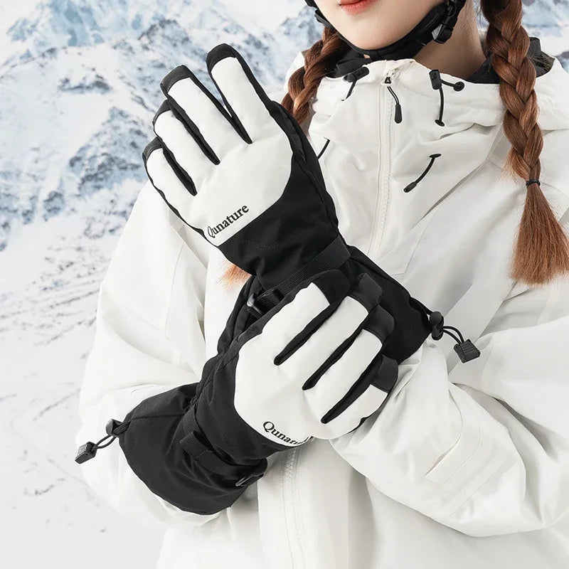 Qunature Keep Warm Ski Gloves Touchscreen Anti-slip Full Finger Gloves Windproof Thermal Fleece Ice Snowboarding Gloves Mitten