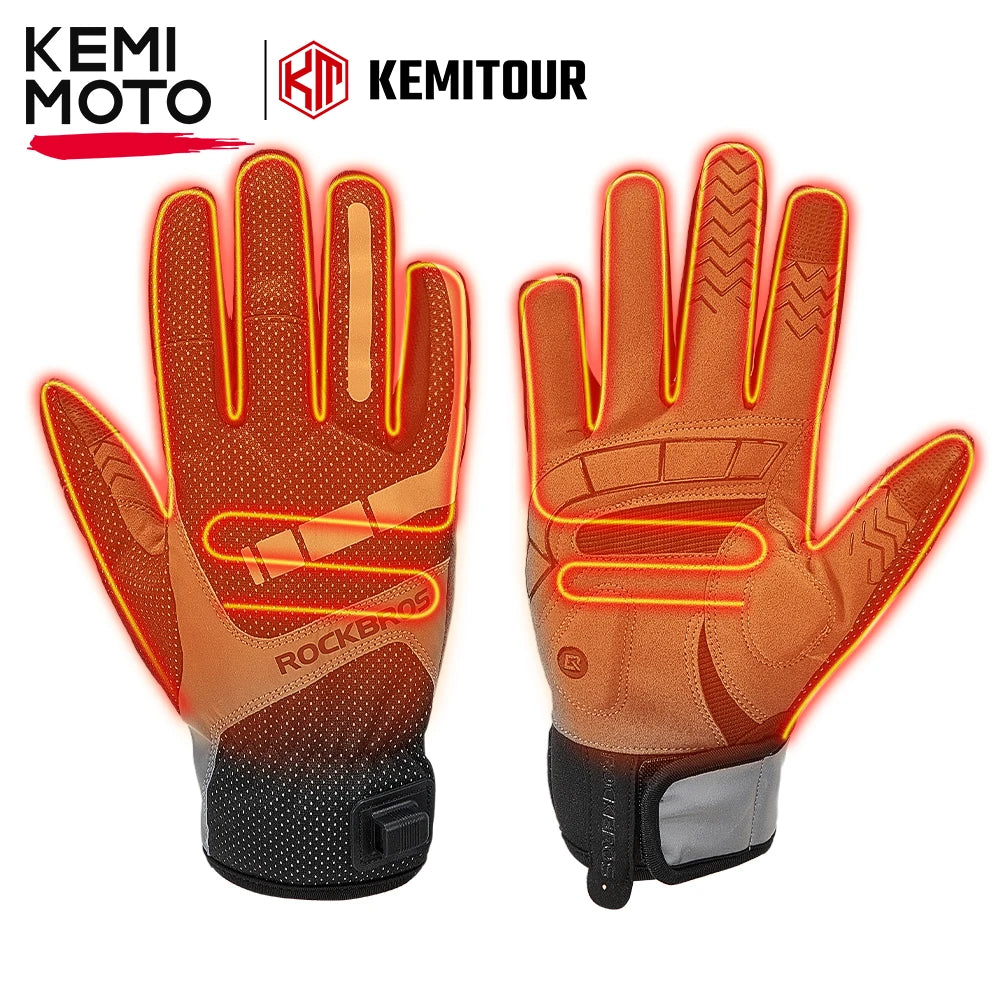 KEMITOUR Heated Cycling Gloves Electric Scooter Bike Gloves USB Post Heating Thermal Winter Gloves TouchScreen